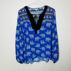 Crown and Ivy Elephant print blouse velvet accent XL